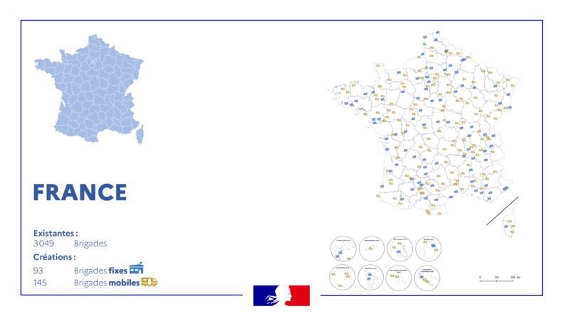 Carte de France d'emplacements des nouvelles brigades