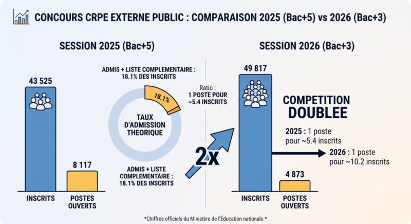 Statistiques concours CRPE bac+3 2025 vs 2026