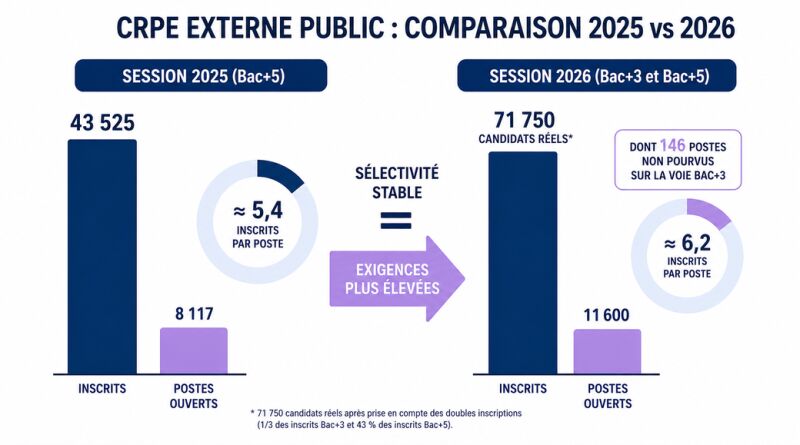 Statistiques concours CRPE bac+3 2025 vs 2026